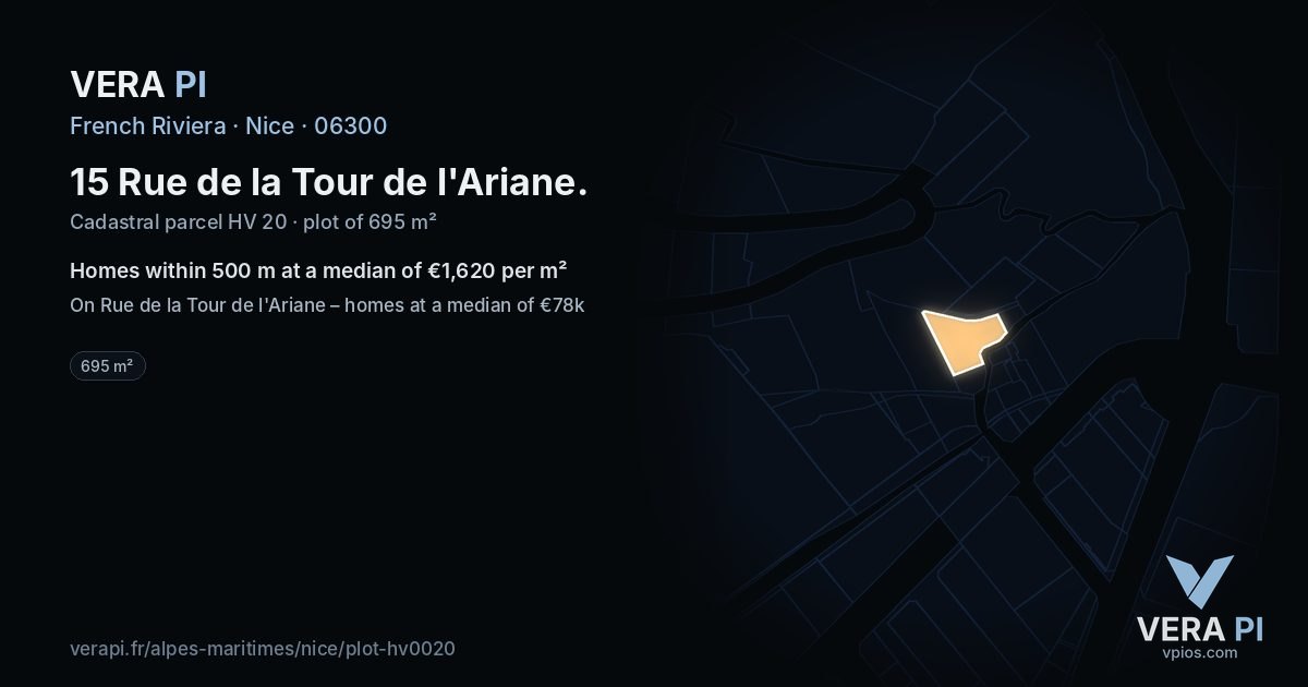 15 Rue de la Tour de l'Ariane, Nice at night – the plot lit, the parcels around coloured by the prices near them