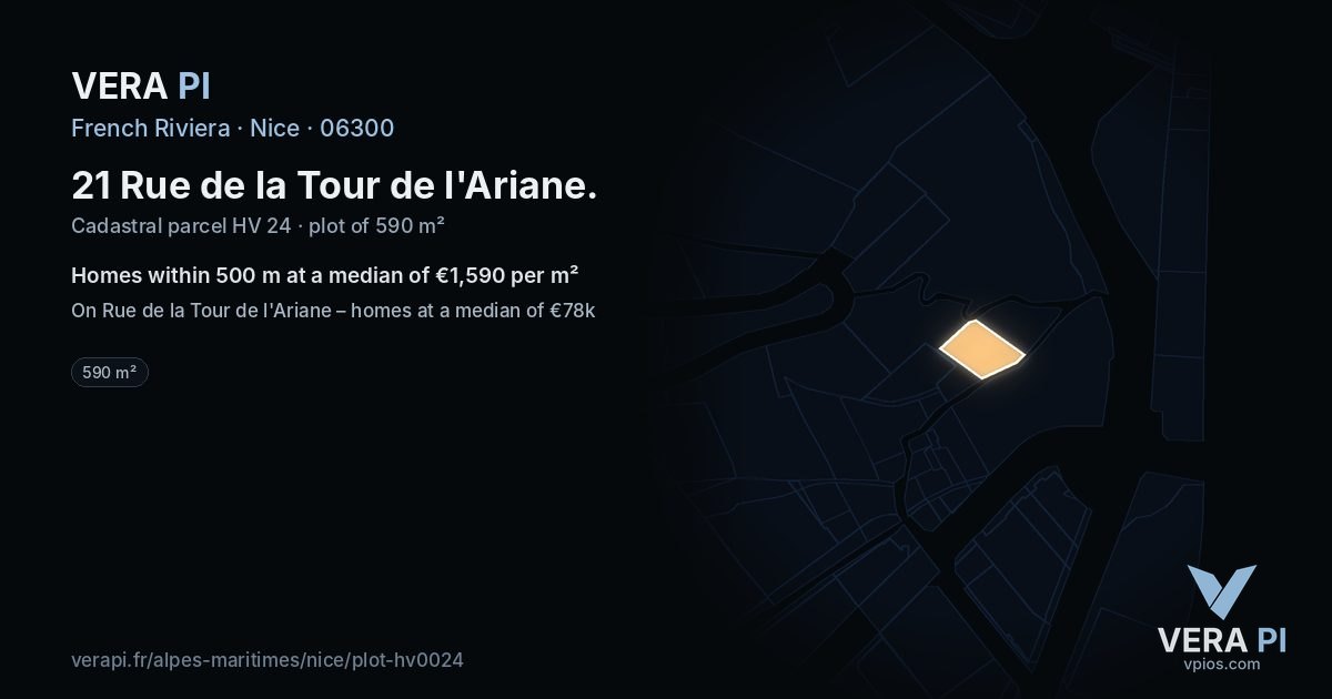 21 Rue de la Tour de l'Ariane, Nice at night – the plot lit, the parcels around coloured by the prices near them