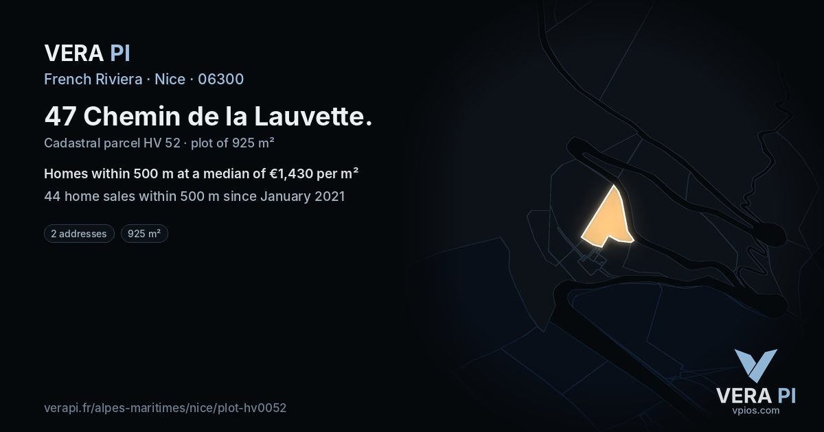 47 Chemin de la Lauvette, Nice at night – the plot lit, the parcels around coloured by the prices near them
