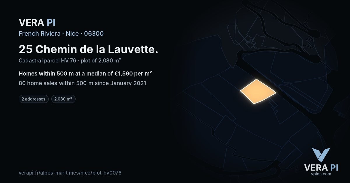 25 Chemin de la Lauvette, Nice at night – the plot lit, the parcels around coloured by the prices near them