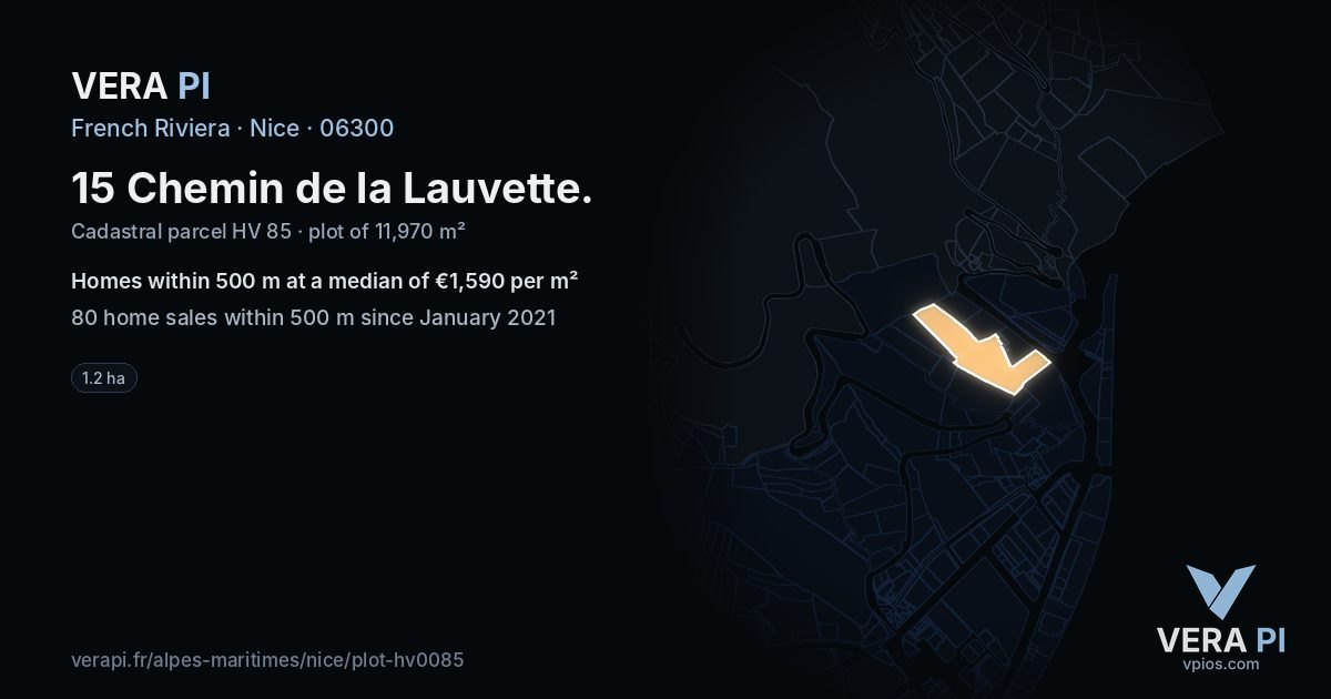 15 Chemin de la Lauvette, Nice at night – the plot lit, the parcels around coloured by the prices near them