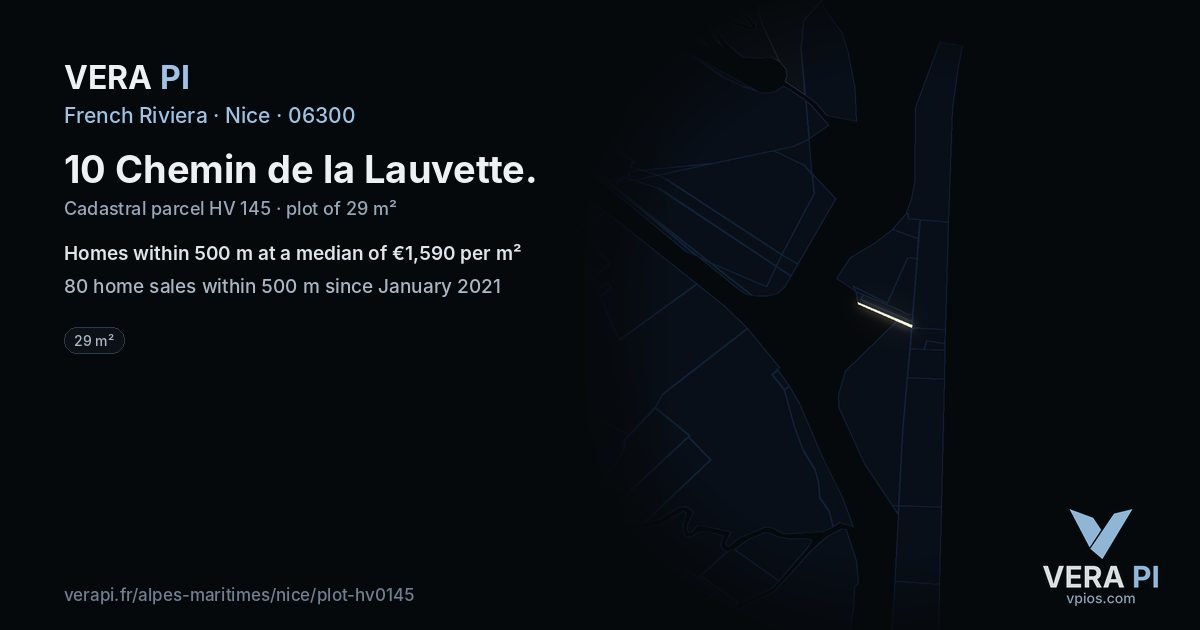 10 Chemin de la Lauvette, Nice at night – the plot lit, the parcels around coloured by the prices near them