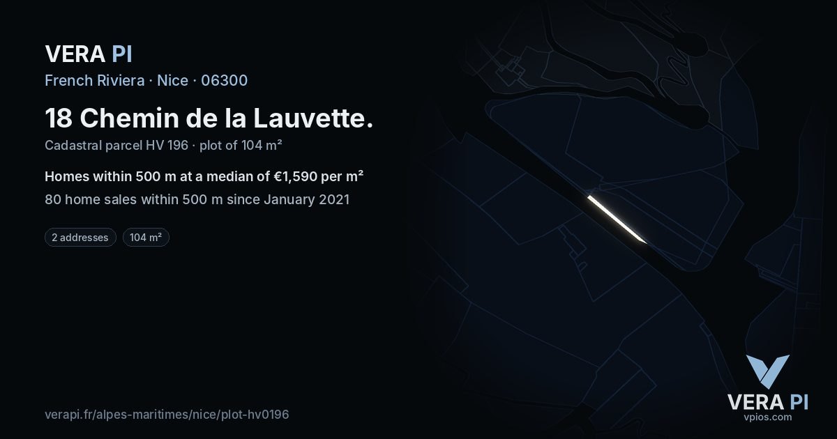 18 Chemin de la Lauvette, Nice at night – the plot lit, the parcels around coloured by the prices near them