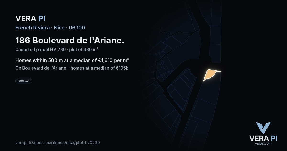 186 Boulevard de l'Ariane, Nice at night – the plot lit, the parcels around coloured by the prices near them