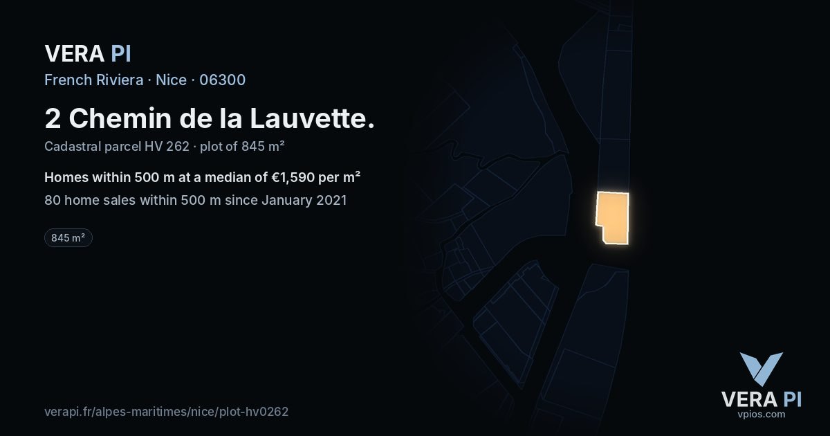 2 Chemin de la Lauvette, Nice at night – the plot lit, the parcels around coloured by the prices near them