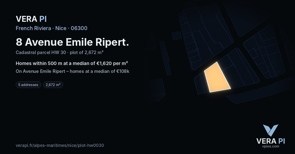 8 Avenue Emile Ripert, Nice at night – the plot lit, the parcels around coloured by the prices near them