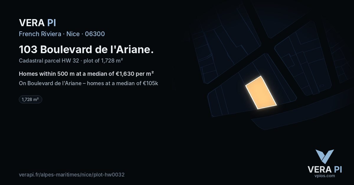 103 Boulevard de l'Ariane, Nice at night – the plot lit, the parcels around coloured by the prices near them