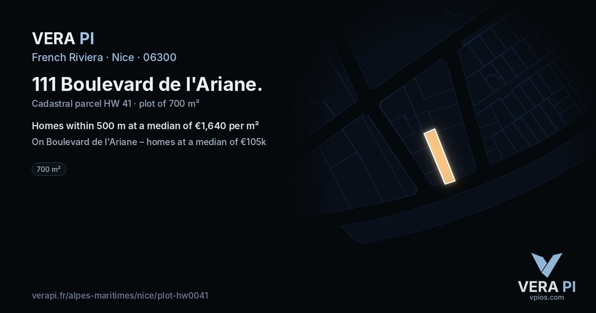 111 Boulevard de l'Ariane, Nice at night – the plot lit, the parcels around coloured by the prices near them