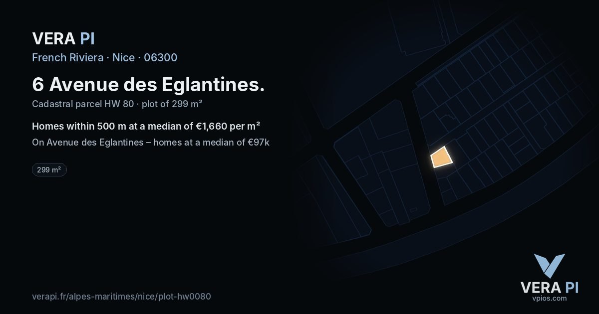 6 Avenue des Eglantines, Nice at night – the plot lit, the parcels around coloured by the prices near them