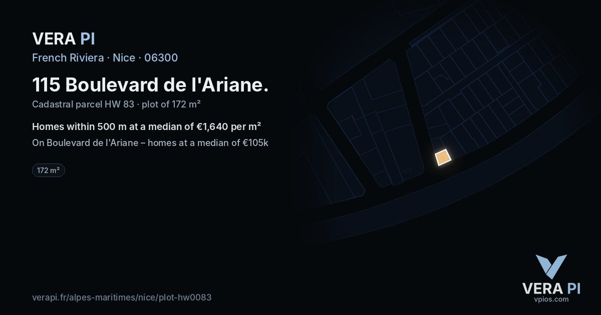 115 Boulevard de l'Ariane, Nice at night – the plot lit, the parcels around coloured by the prices near them