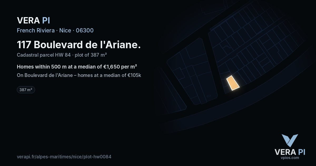 117 Boulevard de l'Ariane, Nice at night – the plot lit, the parcels around coloured by the prices near them