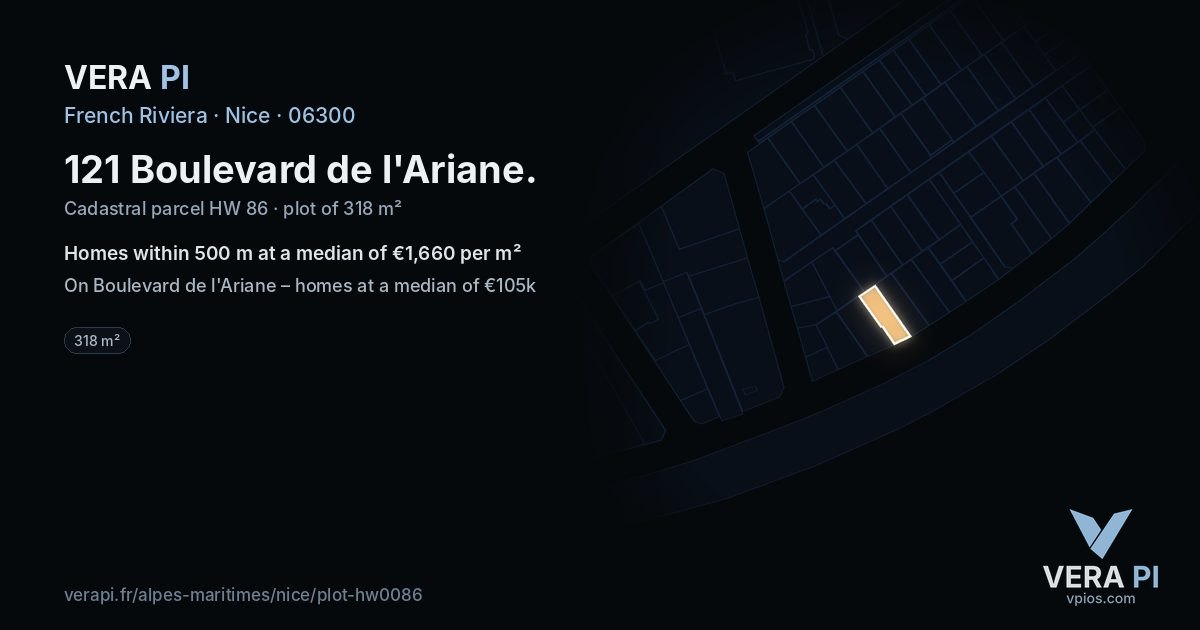 121 Boulevard de l'Ariane, Nice at night – the plot lit, the parcels around coloured by the prices near them