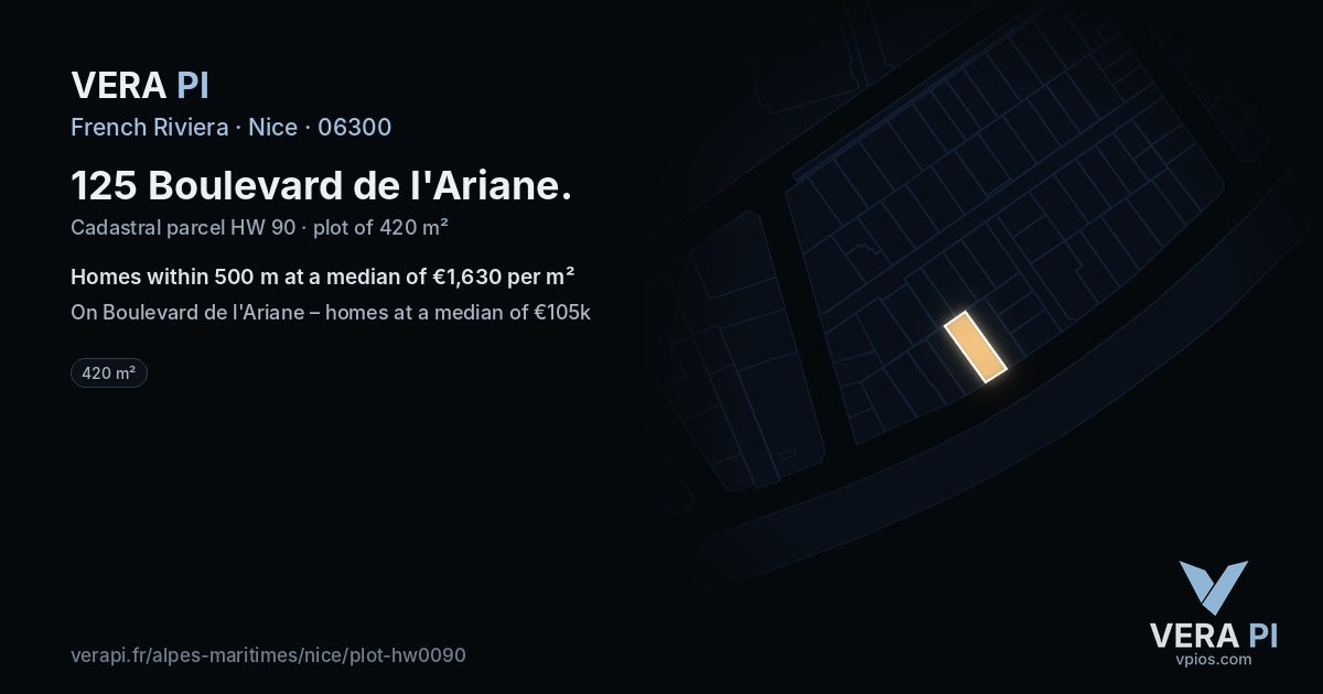 125 Boulevard de l'Ariane, Nice at night – the plot lit, the parcels around coloured by the prices near them