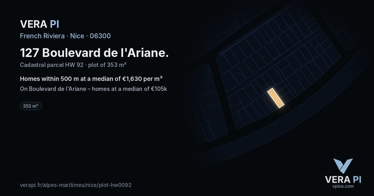127 Boulevard de l'Ariane, Nice at night – the plot lit, the parcels around coloured by the prices near them