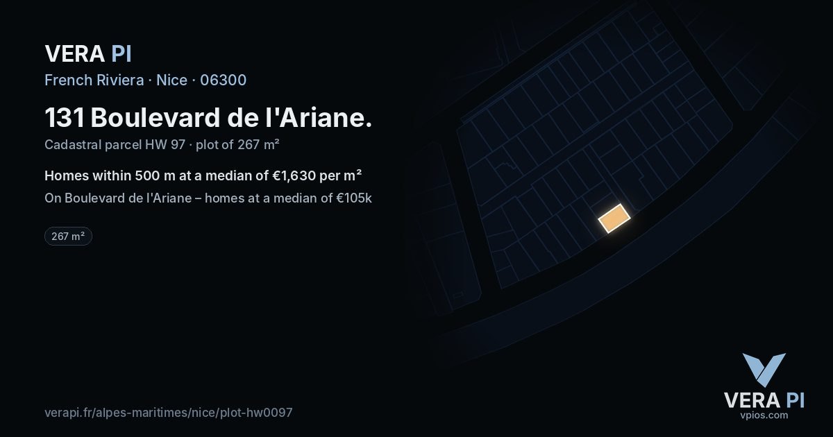 131 Boulevard de l'Ariane, Nice at night – the plot lit, the parcels around coloured by the prices near them