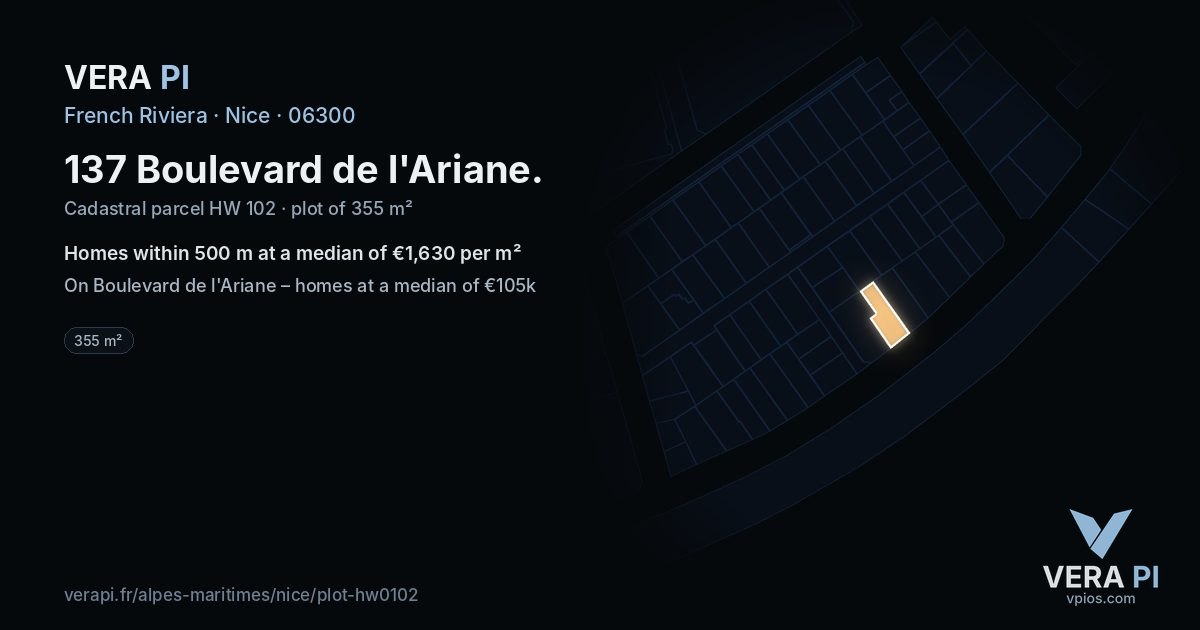137 Boulevard de l'Ariane, Nice at night – the plot lit, the parcels around coloured by the prices near them