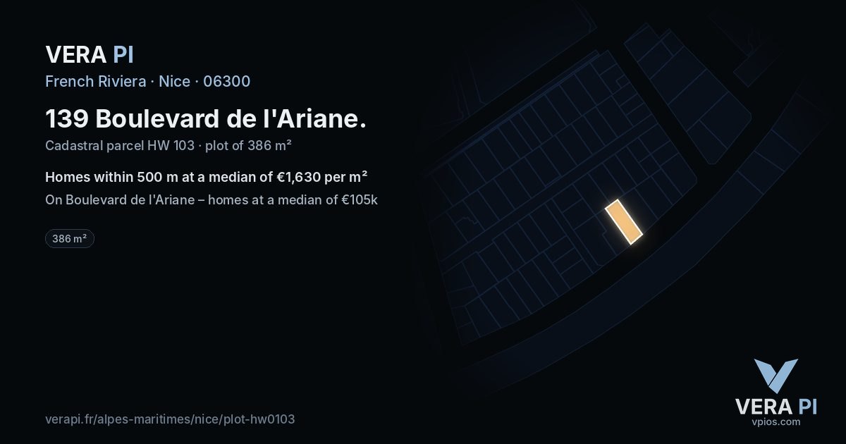 139 Boulevard de l'Ariane, Nice at night – the plot lit, the parcels around coloured by the prices near them