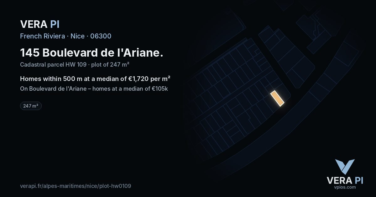 145 Boulevard de l'Ariane, Nice at night – the plot lit, the parcels around coloured by the prices near them