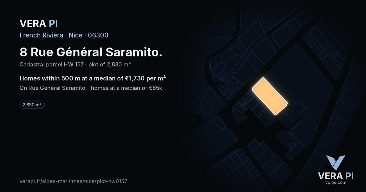 8 Rue Général Saramito, Nice at night – the plot lit, the parcels around coloured by the prices near them