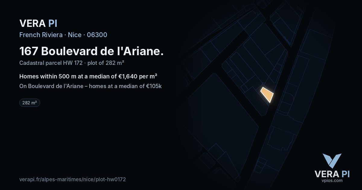 167 Boulevard de l'Ariane, Nice at night – the plot lit, the parcels around coloured by the prices near them