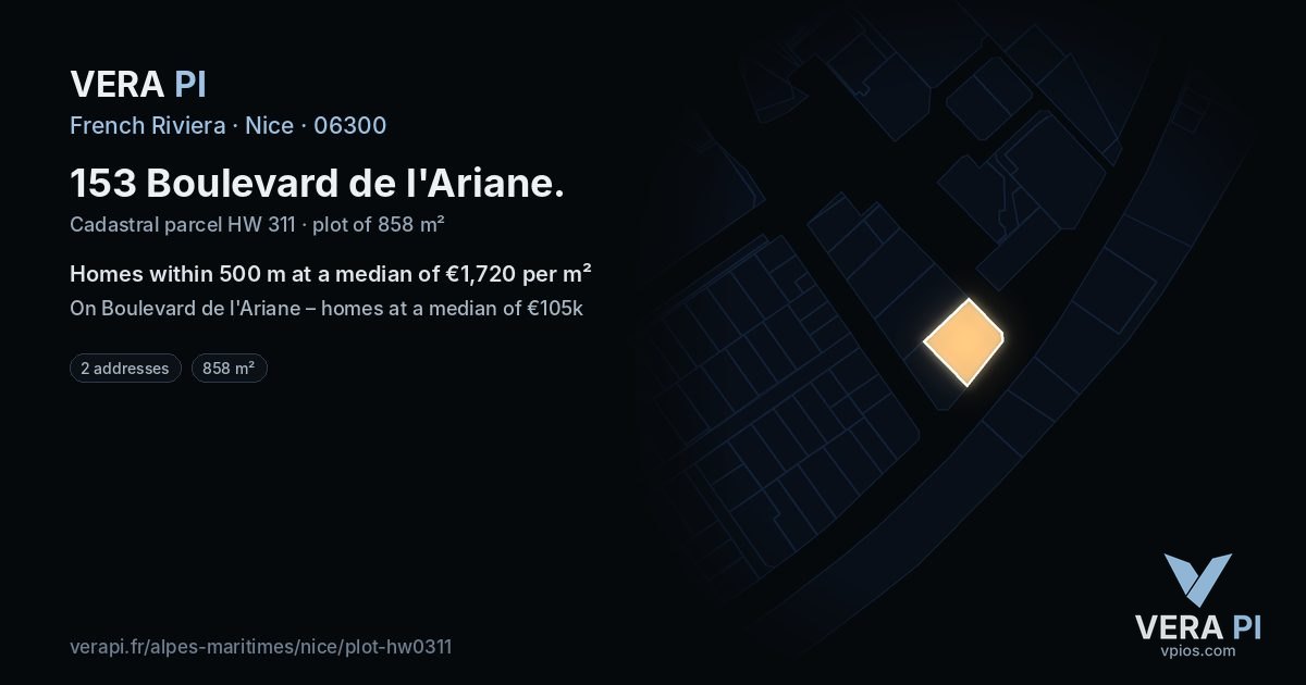 153 Boulevard de l'Ariane, Nice at night – the plot lit, the parcels around coloured by the prices near them