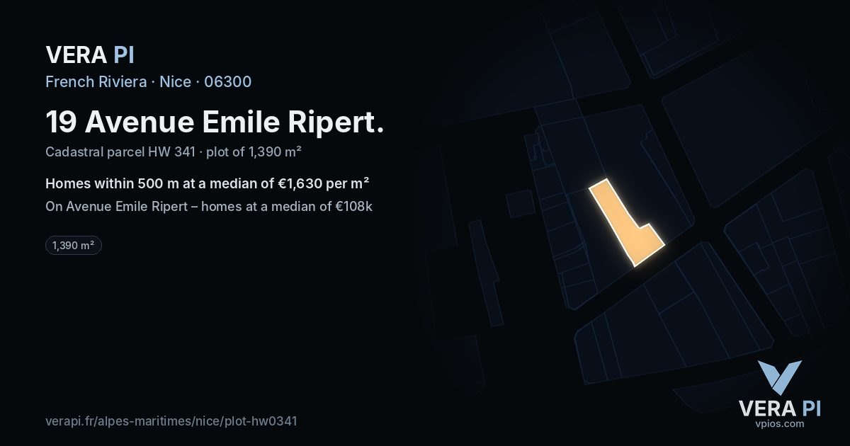 19 Avenue Emile Ripert, Nice at night – the plot lit, the parcels around coloured by the prices near them