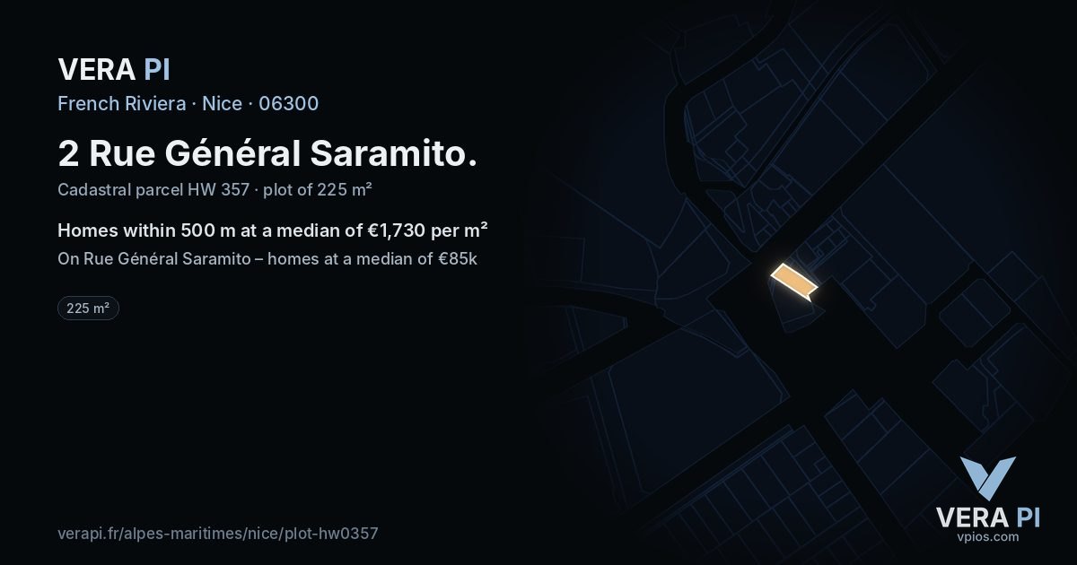 2 Rue Général Saramito, Nice at night – the plot lit, the parcels around coloured by the prices near them
