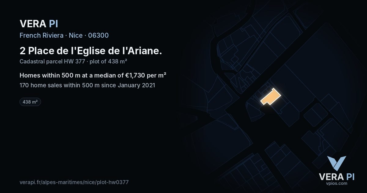 2 Place de l'Eglise de l'Ariane, Nice at night – the plot lit, the parcels around coloured by the prices near them