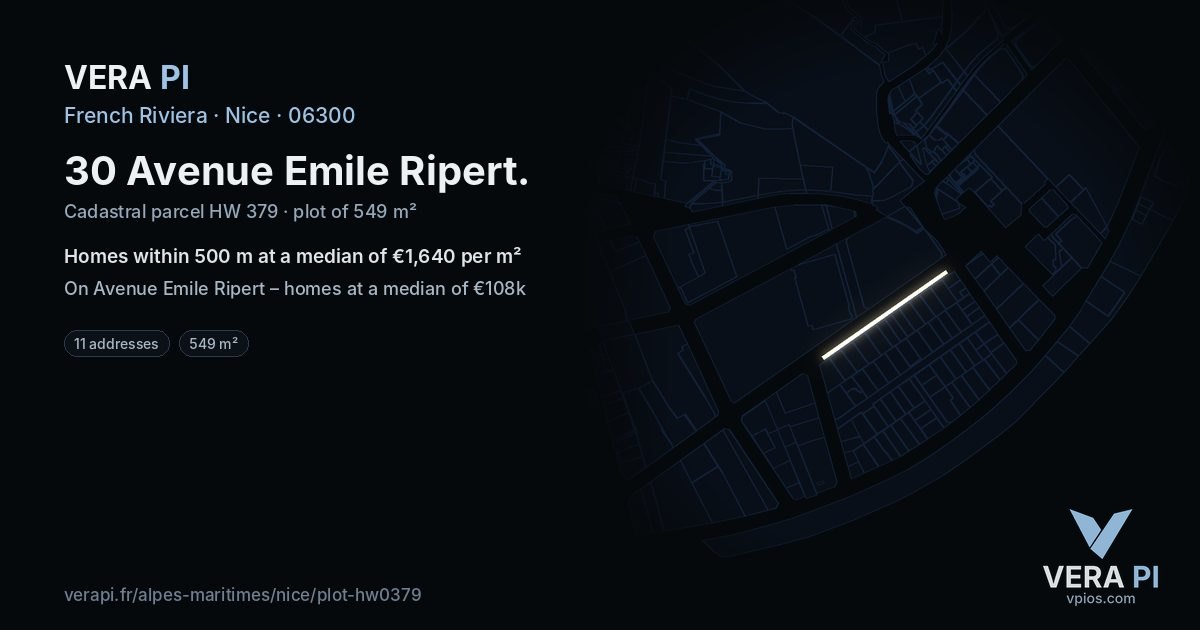 30 Avenue Emile Ripert, Nice at night – the plot lit, the parcels around coloured by the prices near them