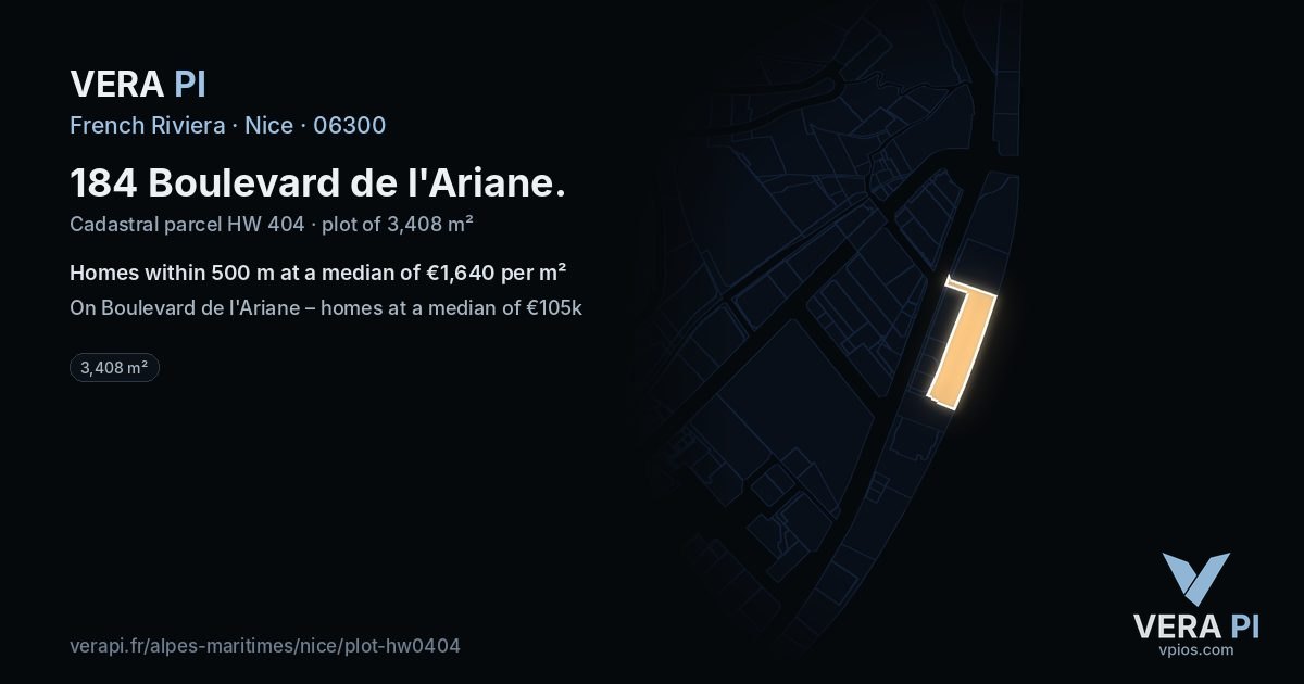 184 Boulevard de l'Ariane, Nice at night – the plot lit, the parcels around coloured by the prices near them