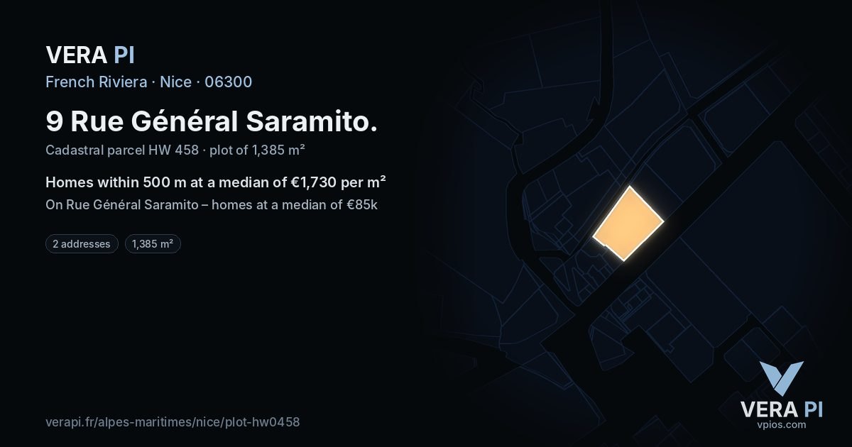 9 Rue Général Saramito, Nice at night – the plot lit, the parcels around coloured by the prices near them