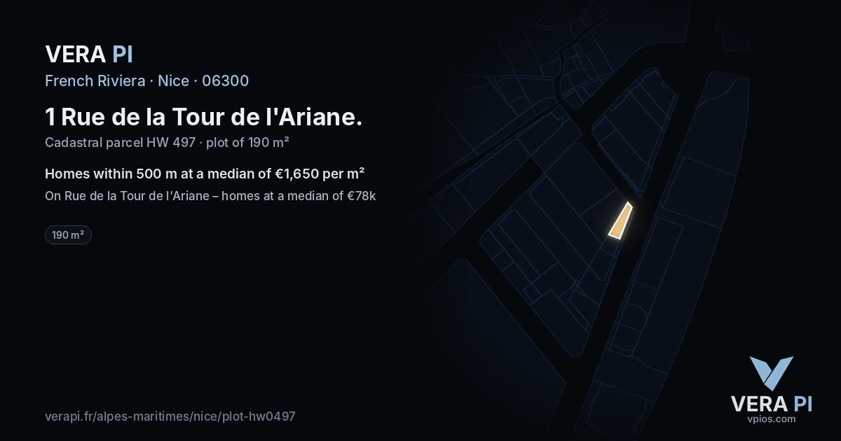 1 Rue de la Tour de l'Ariane, Nice at night – the plot lit, the parcels around coloured by the prices near them