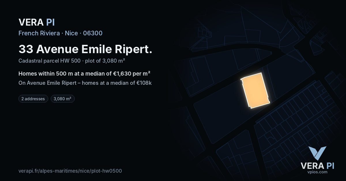 33 Avenue Emile Ripert, Nice at night – the plot lit, the parcels around coloured by the prices near them