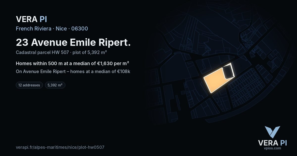 23 Avenue Emile Ripert, Nice at night – the plot lit, the parcels around coloured by the prices near them