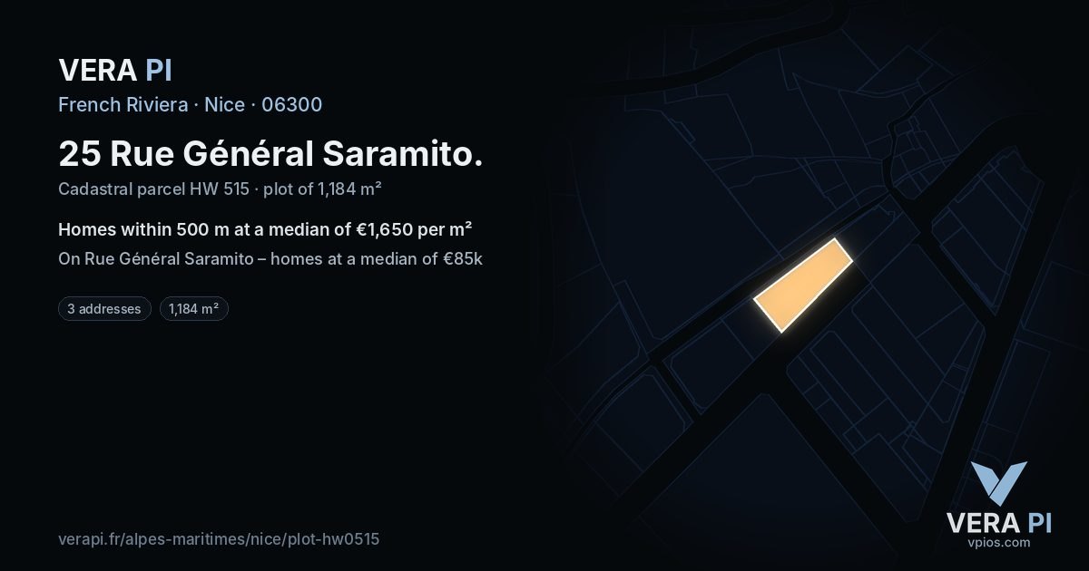 25 Rue Général Saramito, Nice at night – the plot lit, the parcels around coloured by the prices near them