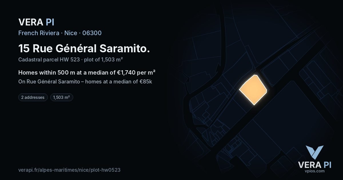 15 Rue Général Saramito, Nice at night – the plot lit, the parcels around coloured by the prices near them