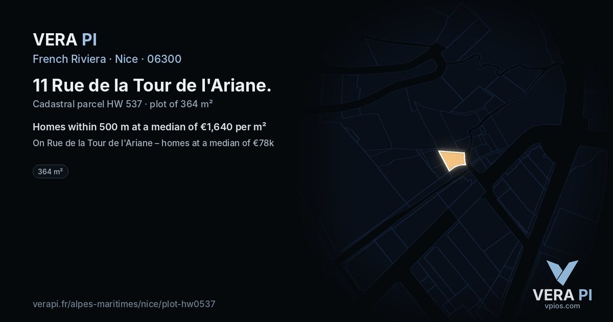 11 Rue de la Tour de l'Ariane, Nice at night – the plot lit, the parcels around coloured by the prices near them
