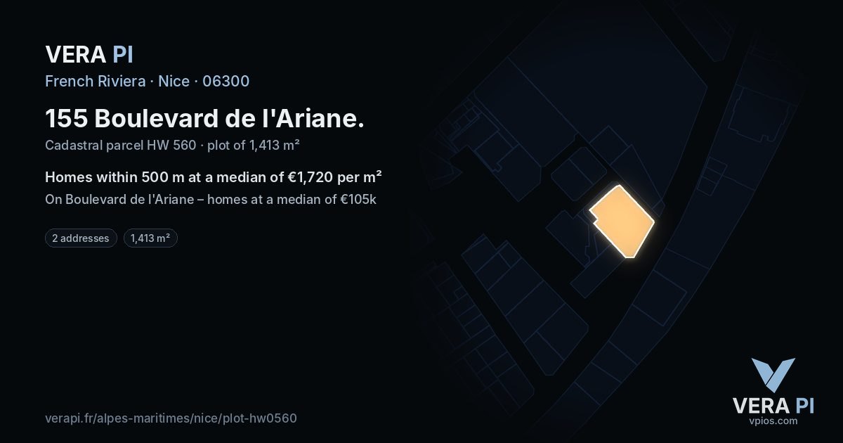 155 Boulevard de l'Ariane, Nice at night – the plot lit, the parcels around coloured by the prices near them