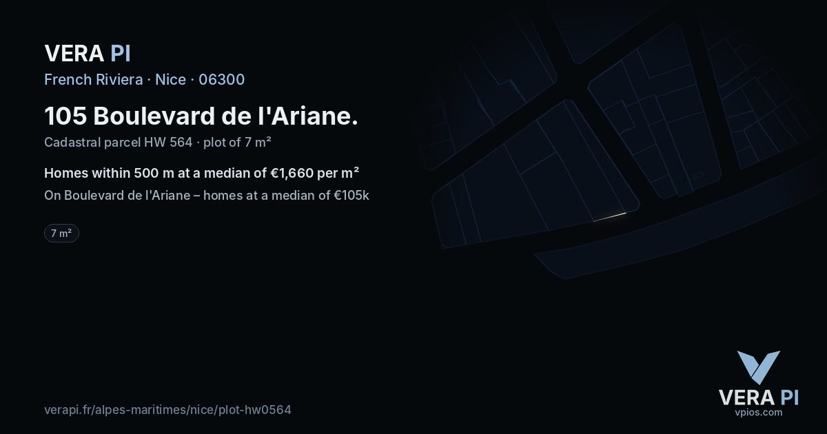 105 Boulevard de l'Ariane, Nice at night – the plot lit, the parcels around coloured by the prices near them