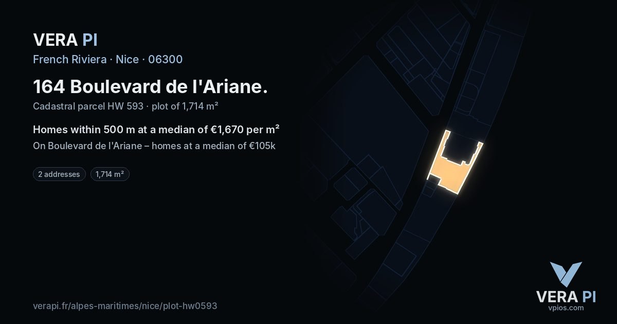 164 Boulevard de l'Ariane, Nice at night – the plot lit, the parcels around coloured by the prices near them
