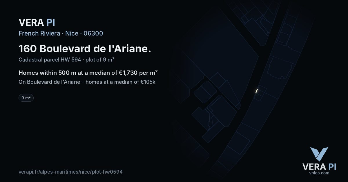 160 Boulevard de l'Ariane, Nice at night – the plot lit, the parcels around coloured by the prices near them