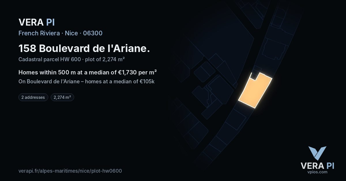 158 Boulevard de l'Ariane, Nice at night – the plot lit, the parcels around coloured by the prices near them