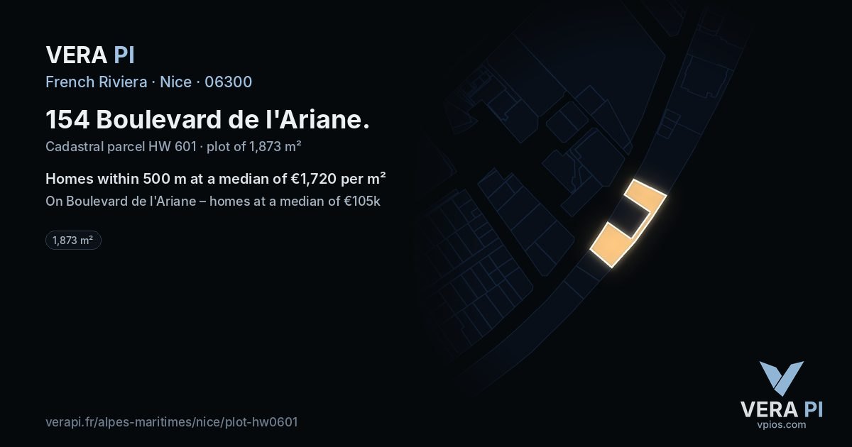 154 Boulevard de l'Ariane, Nice at night – the plot lit, the parcels around coloured by the prices near them