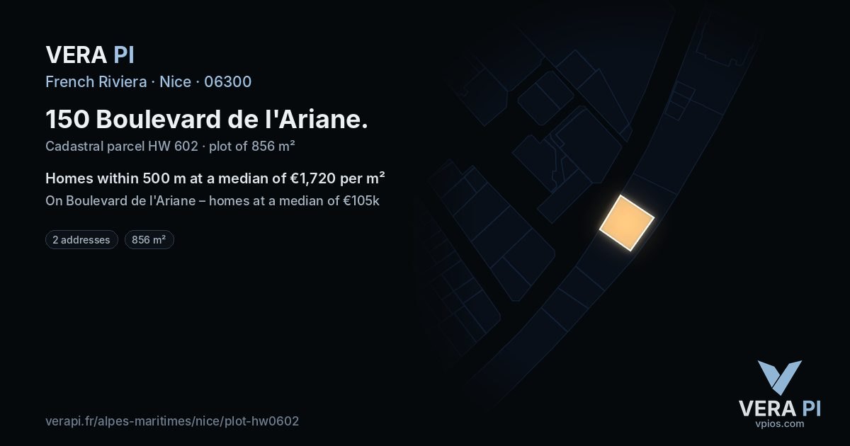 150 Boulevard de l'Ariane, Nice at night – the plot lit, the parcels around coloured by the prices near them