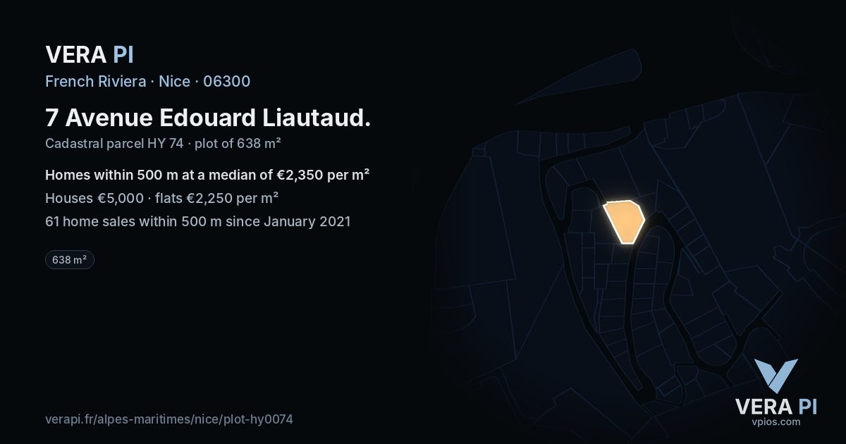 7 Avenue Edouard Liautaud, Nice at night – the plot lit, the parcels around coloured by the prices near them