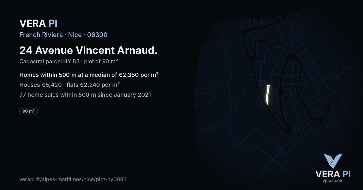 24 Avenue Vincent Arnaud, Nice at night – the plot lit, the parcels around coloured by the prices near them