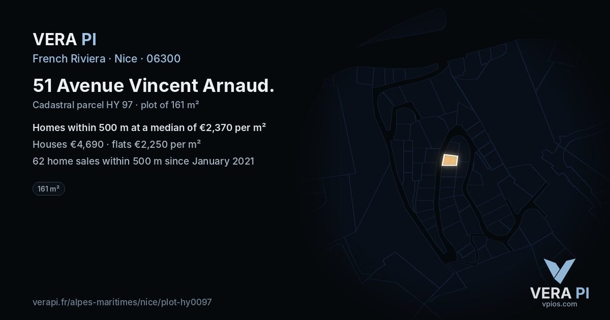 51 Avenue Vincent Arnaud, Nice at night – the plot lit, the parcels around coloured by the prices near them