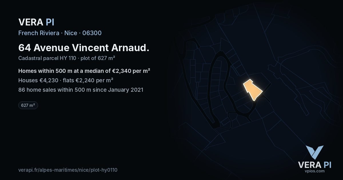 64 Avenue Vincent Arnaud, Nice at night – the plot lit, the parcels around coloured by the prices near them