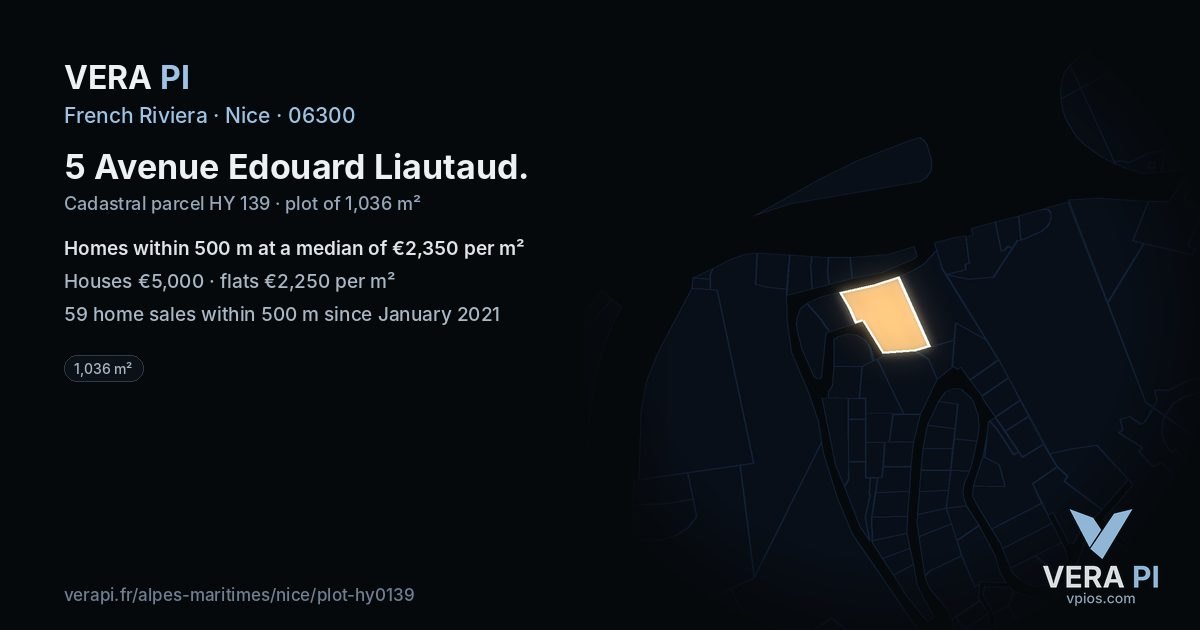 5 Avenue Edouard Liautaud, Nice at night – the plot lit, the parcels around coloured by the prices near them