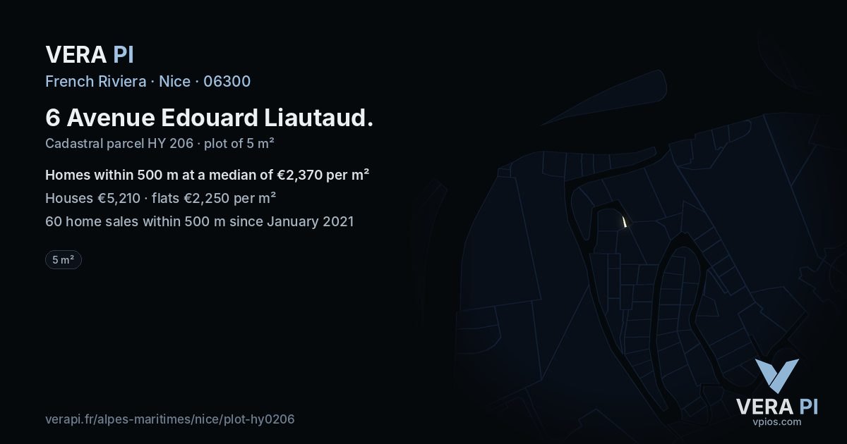 6 Avenue Edouard Liautaud, Nice at night – the plot lit, the parcels around coloured by the prices near them